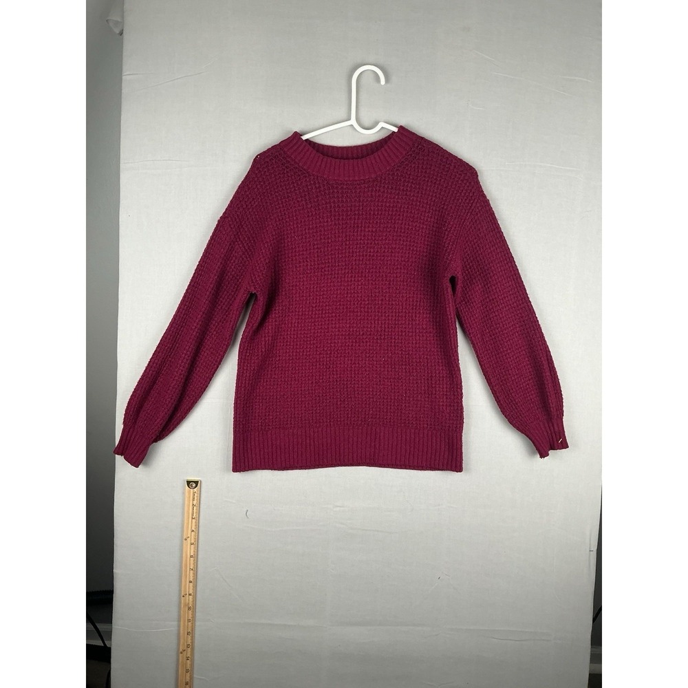 American Eagle Textured Knit Sweater Burgundy Womens XS Balloon Sleeve